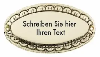 Ovales dekoratives Türschild aus Messing poliert Modell Dubai mit Ornament-Rand