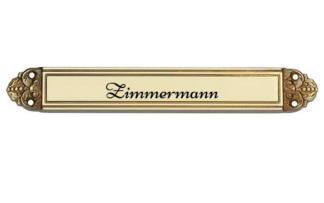 Großes Namensschild Messing graviert Modell Manchester V mit prachtvollem historischem Rand