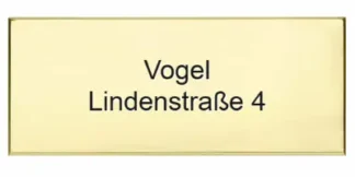 Rechteckiges Türschild aus glänzendem Messing mit abgeschrägten Kanten ohne Schraublöchern, Größe 170 x 70 mm.