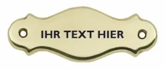 Poliertes geschwungenes Messingschild Modell Santa Barbara mit zwei Schraublöchern und Gravur