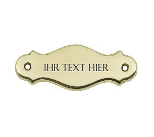 Poliertes geschwungenes Messingschild Modell Santa Barbara mit zwei Schraublöchern und Gravur