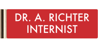Namensschild für Arbeitskleidung, rot mit weißem Text, Clip aus Edelstahl